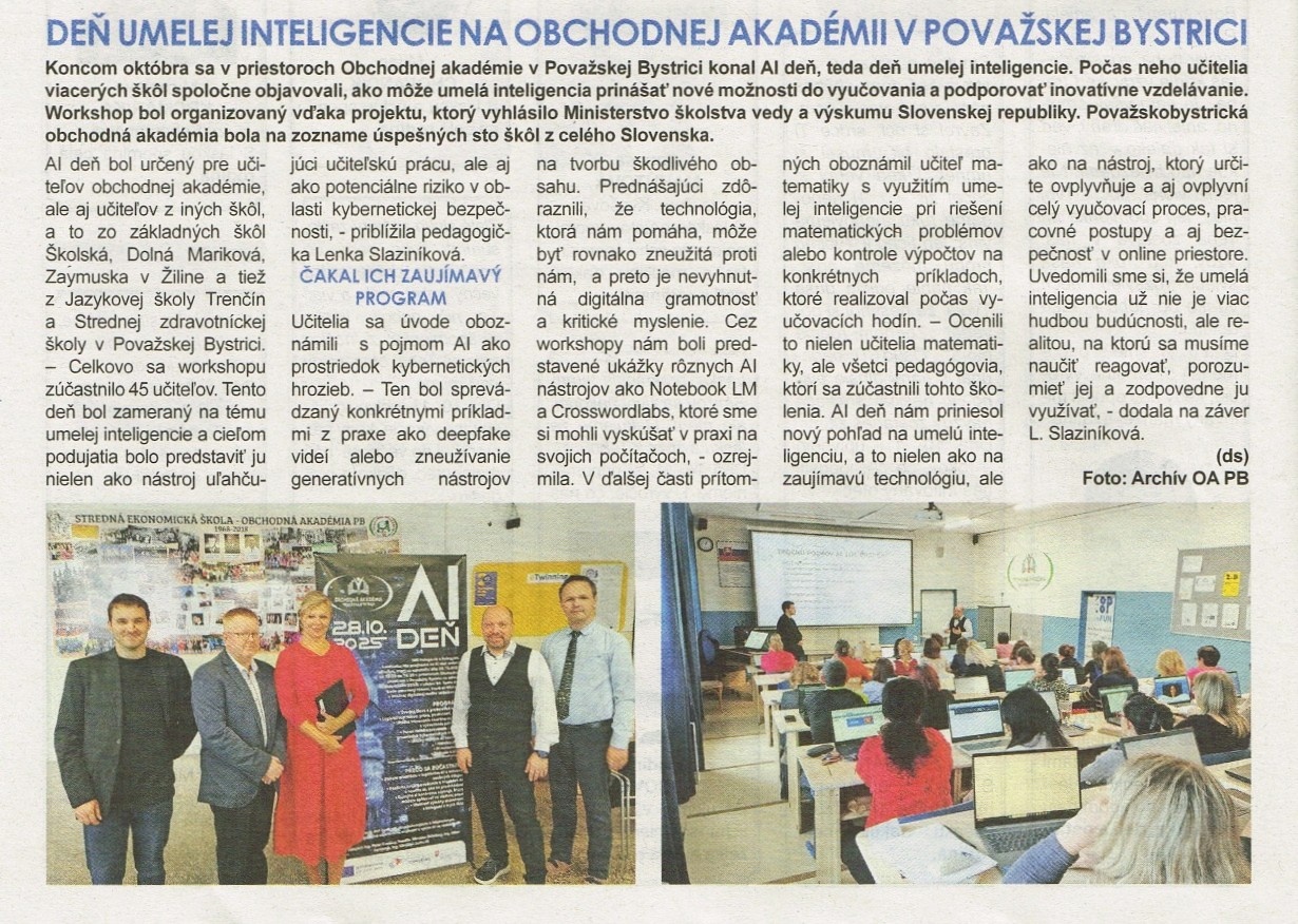 napisali o nas - den AI na našej škole