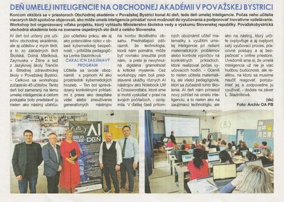 Napísali o nás - Deň umelej inteligencie na OA P. Bystrica
